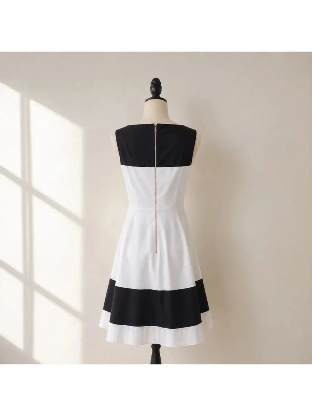 Kate Spade New York Black White Colorblock A-Line Dress L Sleeveless Cotton